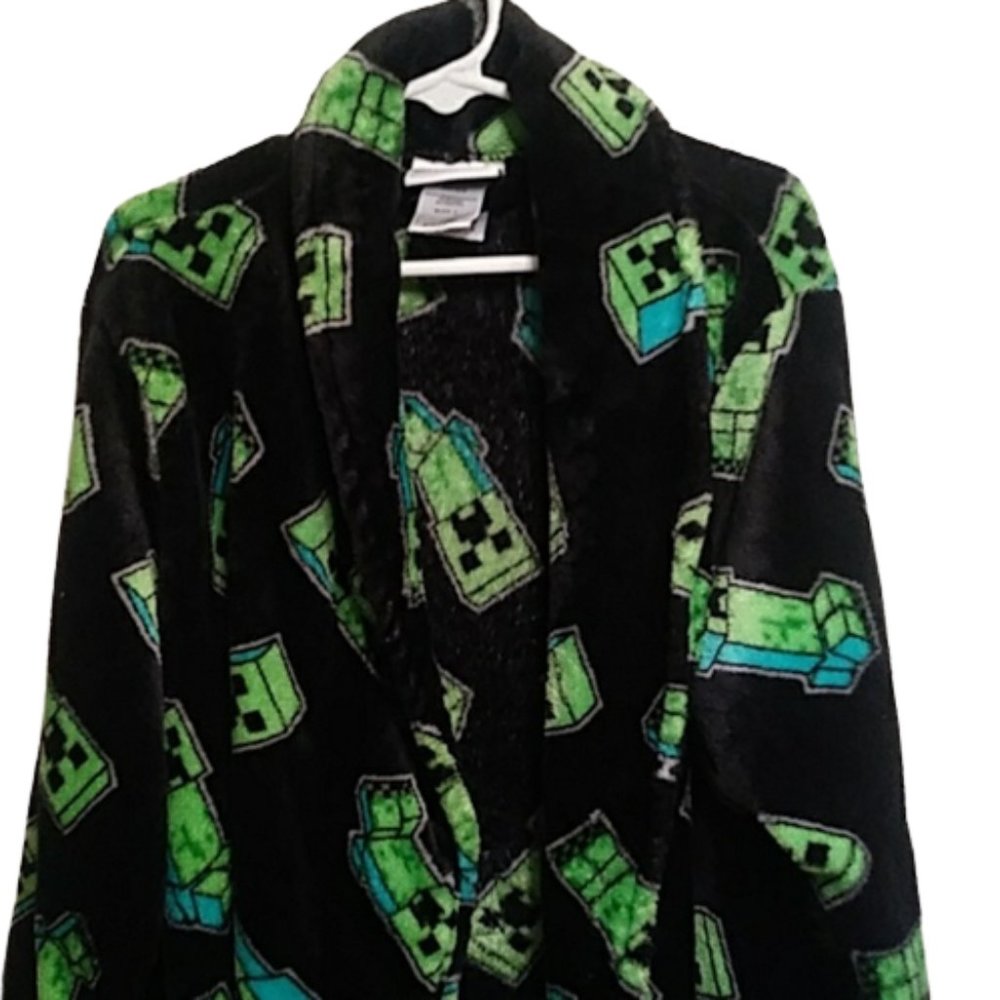 Minecraft Creeper Head Mob Robe Fleece Bathrobe With Belt Size Large